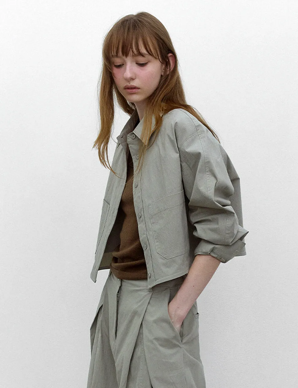 Grey Crop Pocket Shirt sold by Pixie Market product image thumbnail 5