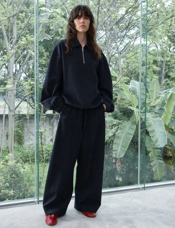 Navy Barrel-Leg Sweat Pants-PREORDER sold by Pixie Market