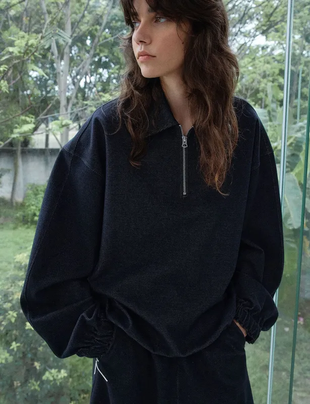 Navy Collar Zip Sweatshirt -PREORDER sold by Pixie Market