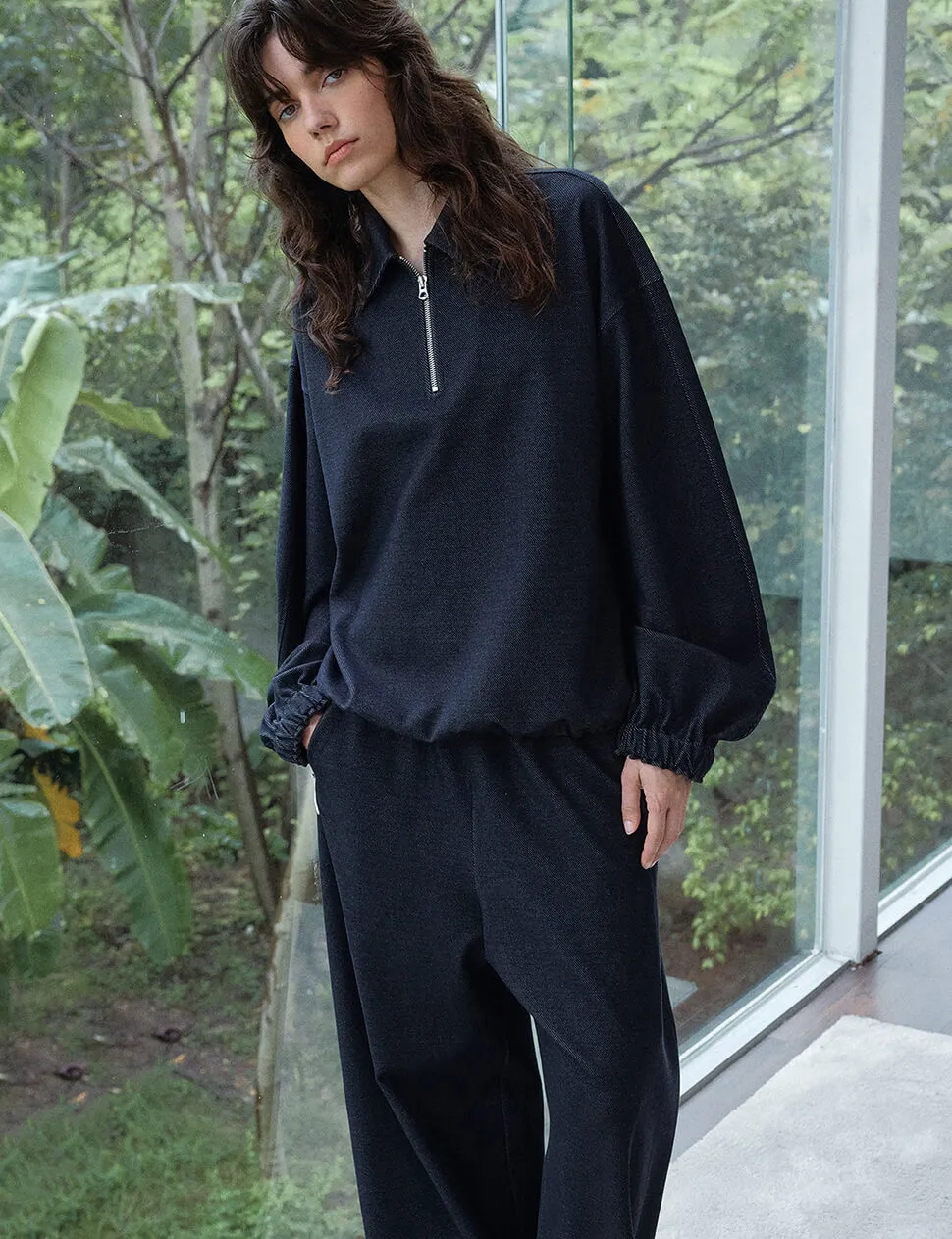 Navy Collar Zip Sweatshirt sold by Pixie Market product image thumbnail 2