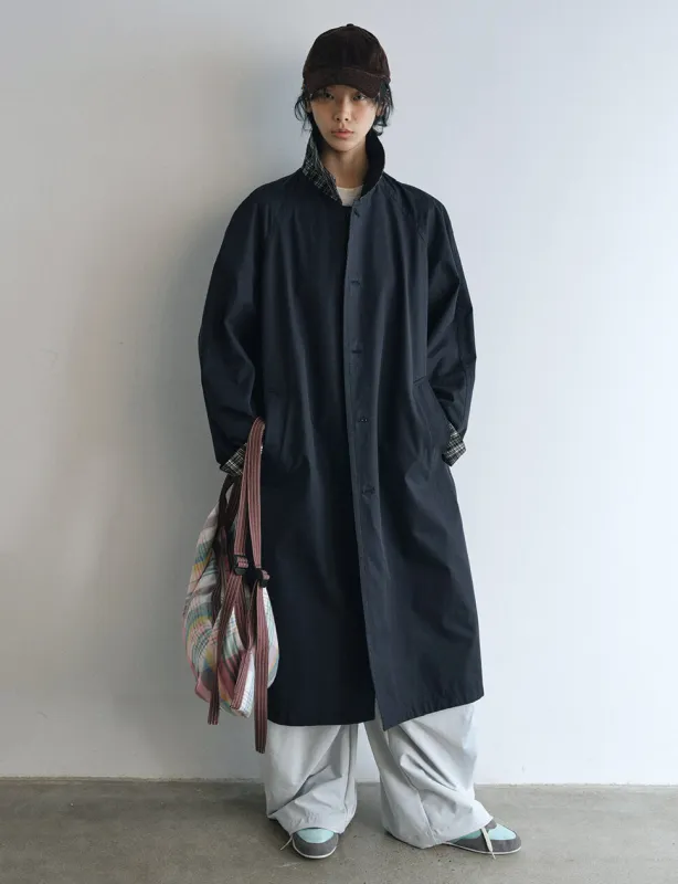 Navy Plaid Reversible Trench Coat- sold by Pixie Market
