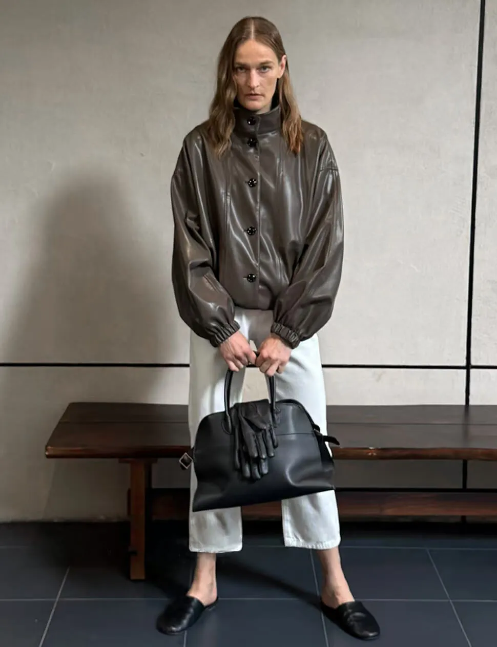 Brown Funnel Neck Leather Bomber Jacket-PREORDER sold by Pixie Market product image thumbnail 4