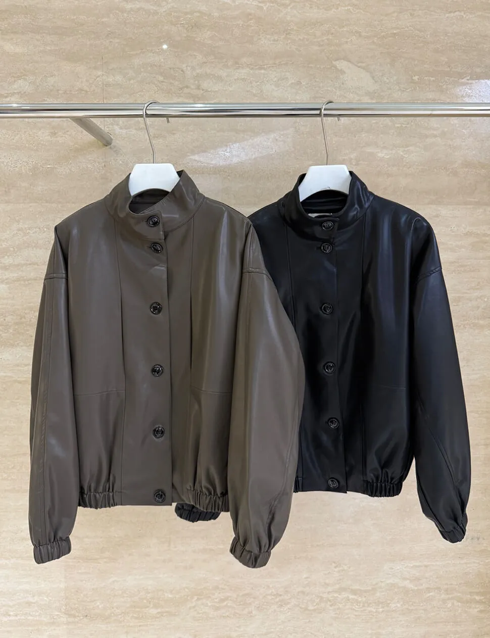 Black Funnel Neck Leather Bomber Jacket-PREORDER sold by Pixie Market product image thumbnail 4