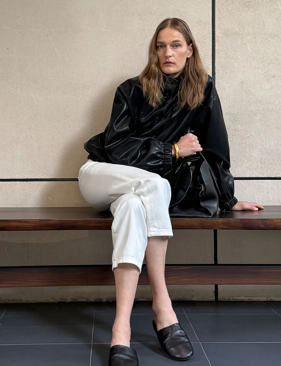 Black Funnel Neck Leather Bomber Jacket-PREORDER sold by Pixie Market product image thumbnail 5