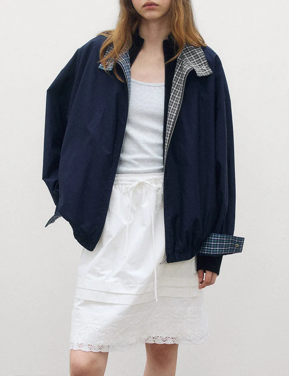 Navy Plaid Bomber Jacket-BESTSELLER sold by Pixie Market product image thumbnail 2