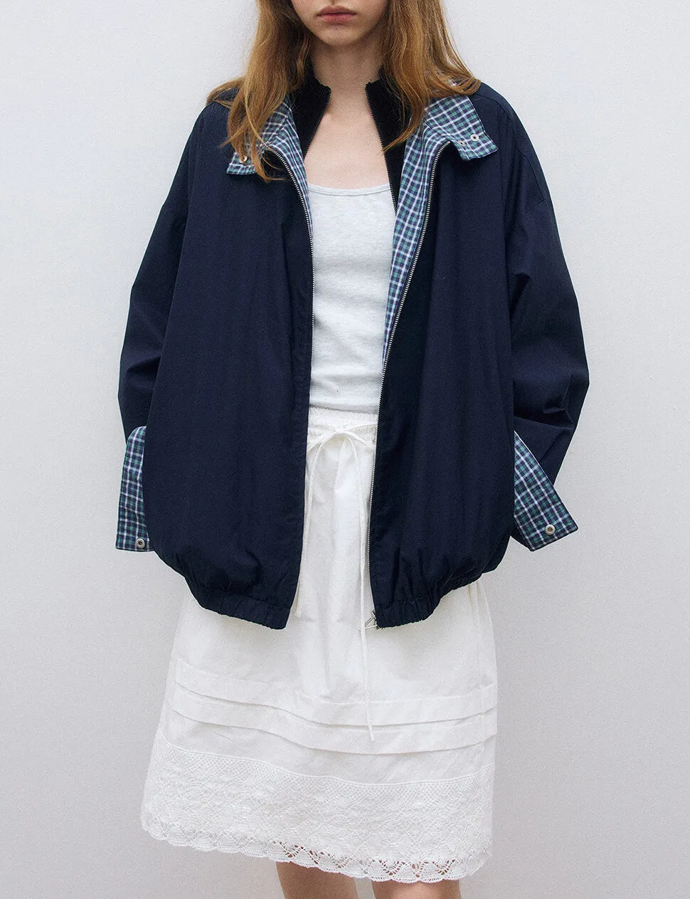Navy Plaid Bomber Jacket-BESTSELLER sold by Pixie Market product image thumbnail 3