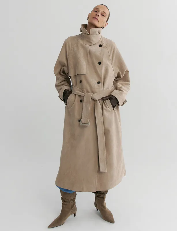 Tan Suede Trench Coat -PREORDER sold by Pixie Market