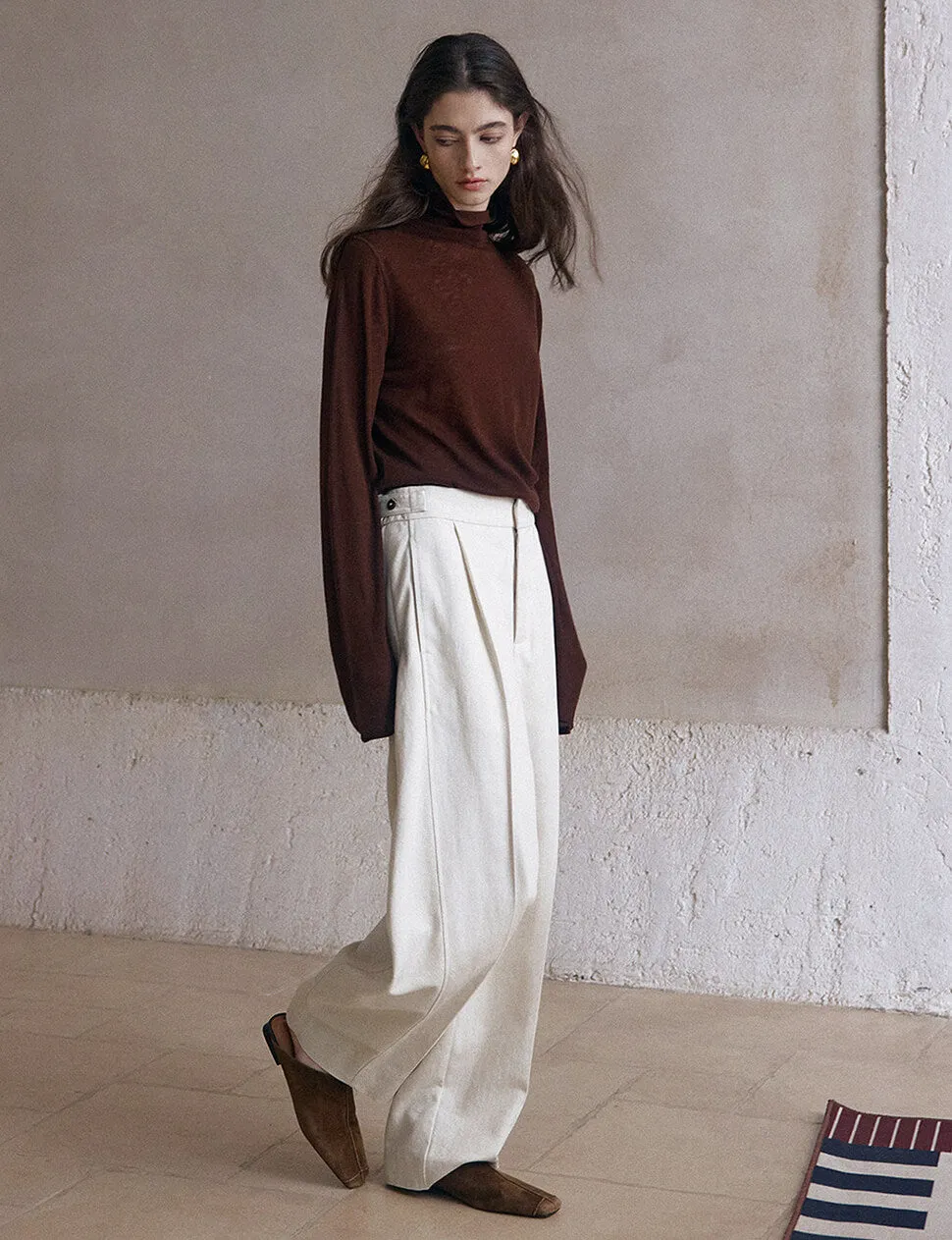 Ivory Curved Leg Trousers sold by Pixie Market