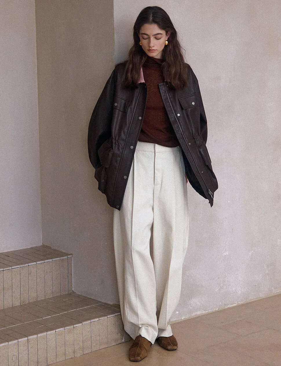 Ivory Curved Leg Trousers sold by Pixie Market product image thumbnail 4