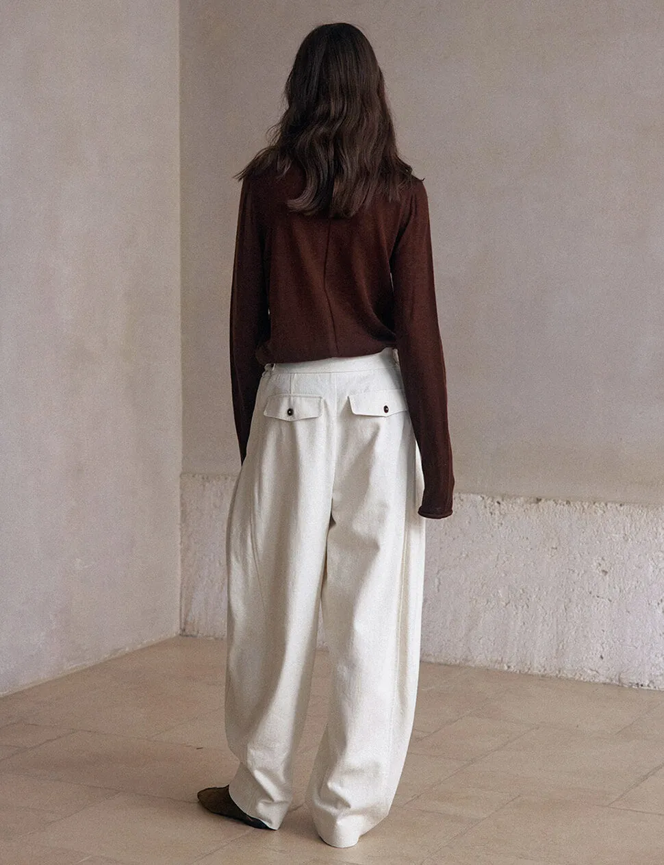 Ivory Curved Leg Trousers sold by Pixie Market product image thumbnail 2