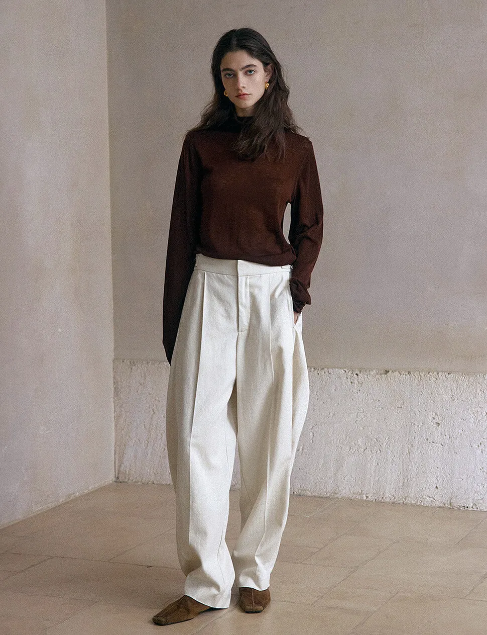 Ivory Curved Leg Trousers sold by Pixie Market product image thumbnail 5