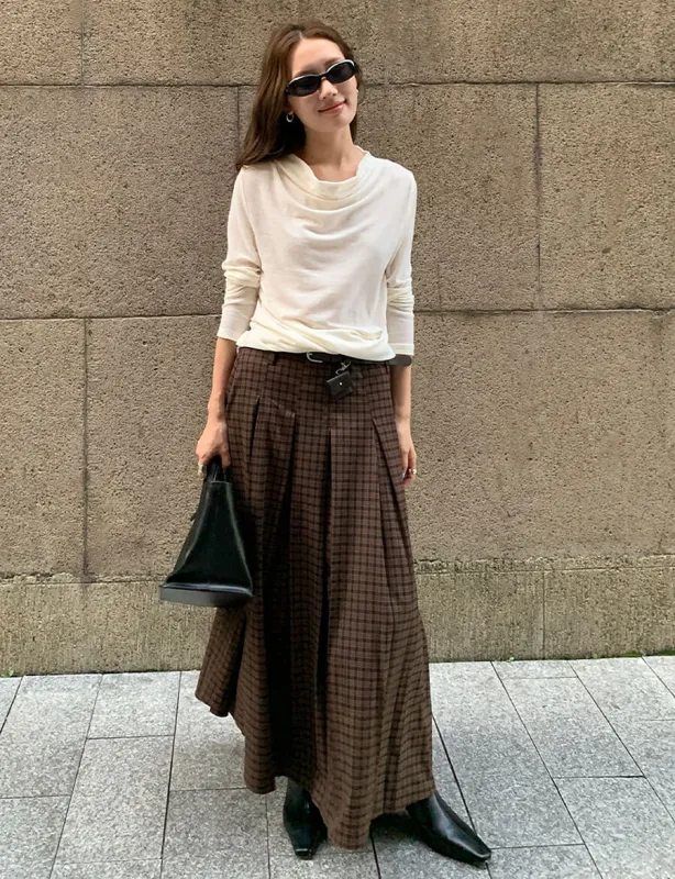 Brown Plaid Belted Skirt made by Pixie Market