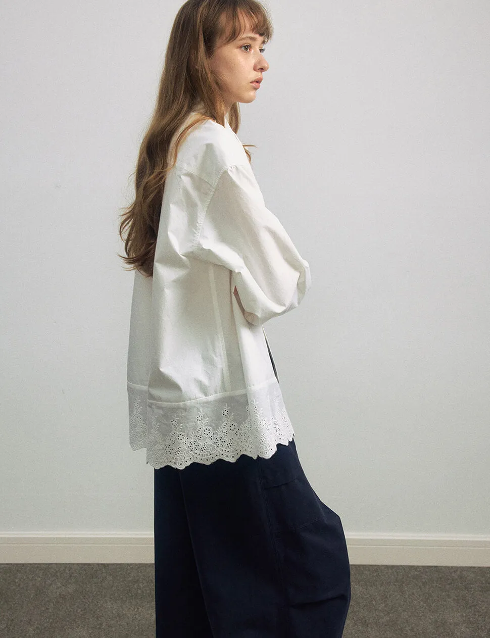 Lace Hem Shirt-PREORDER sold by Pixie Market