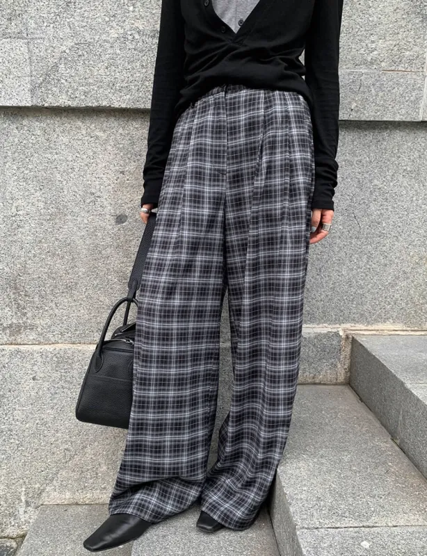 Black and Grey Plaid Wide-Leg Pants made by Pixie Market