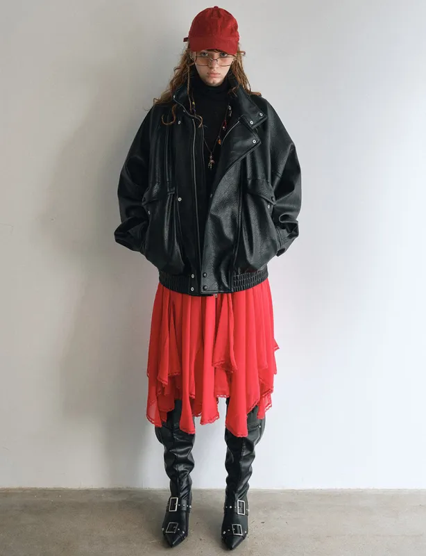 Black Funnel Neck Leather Jacket sold by Pixie Market