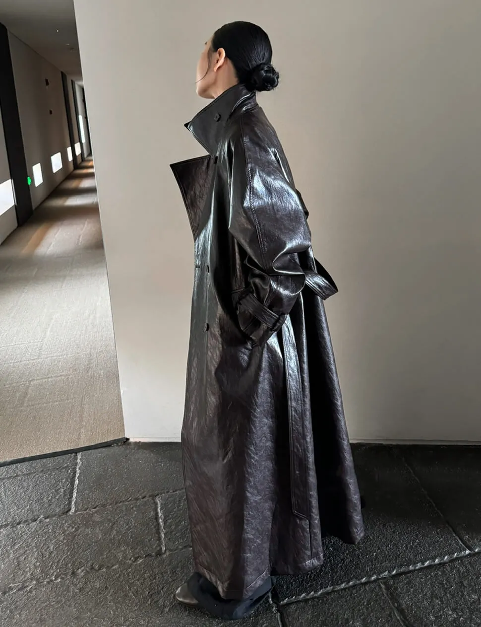 Oversized Leather Funnel-Neck Coat sold by Pixie Market product image thumbnail 3