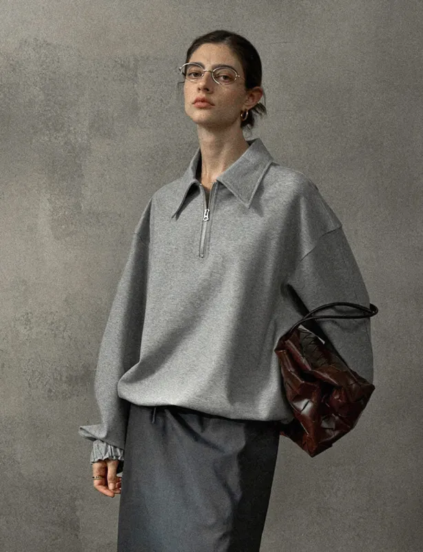 Grey Zip Collar Sweatshirt made by Pixie Market
