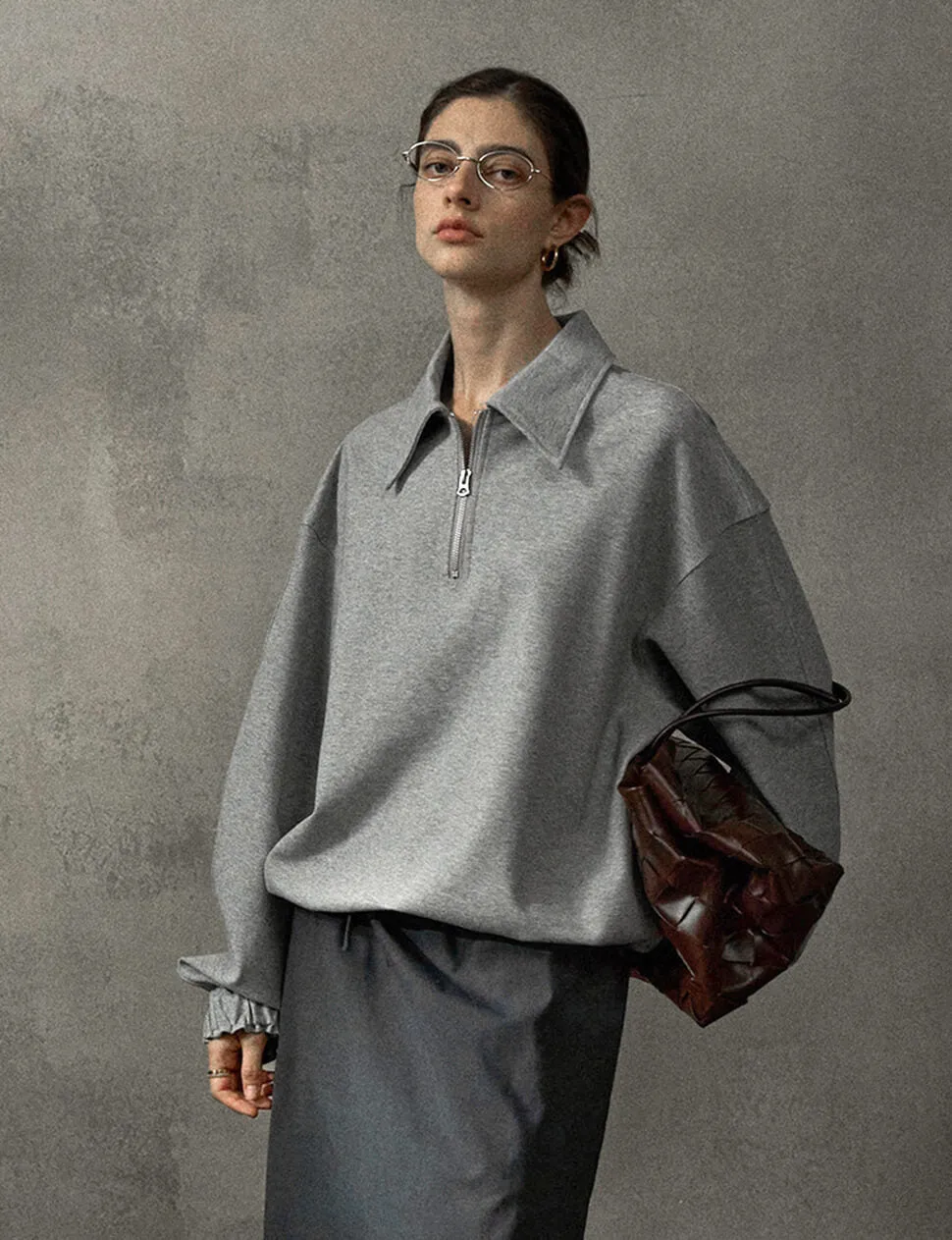 Grey Zip Collar Sweatshirt sold by Pixie Market