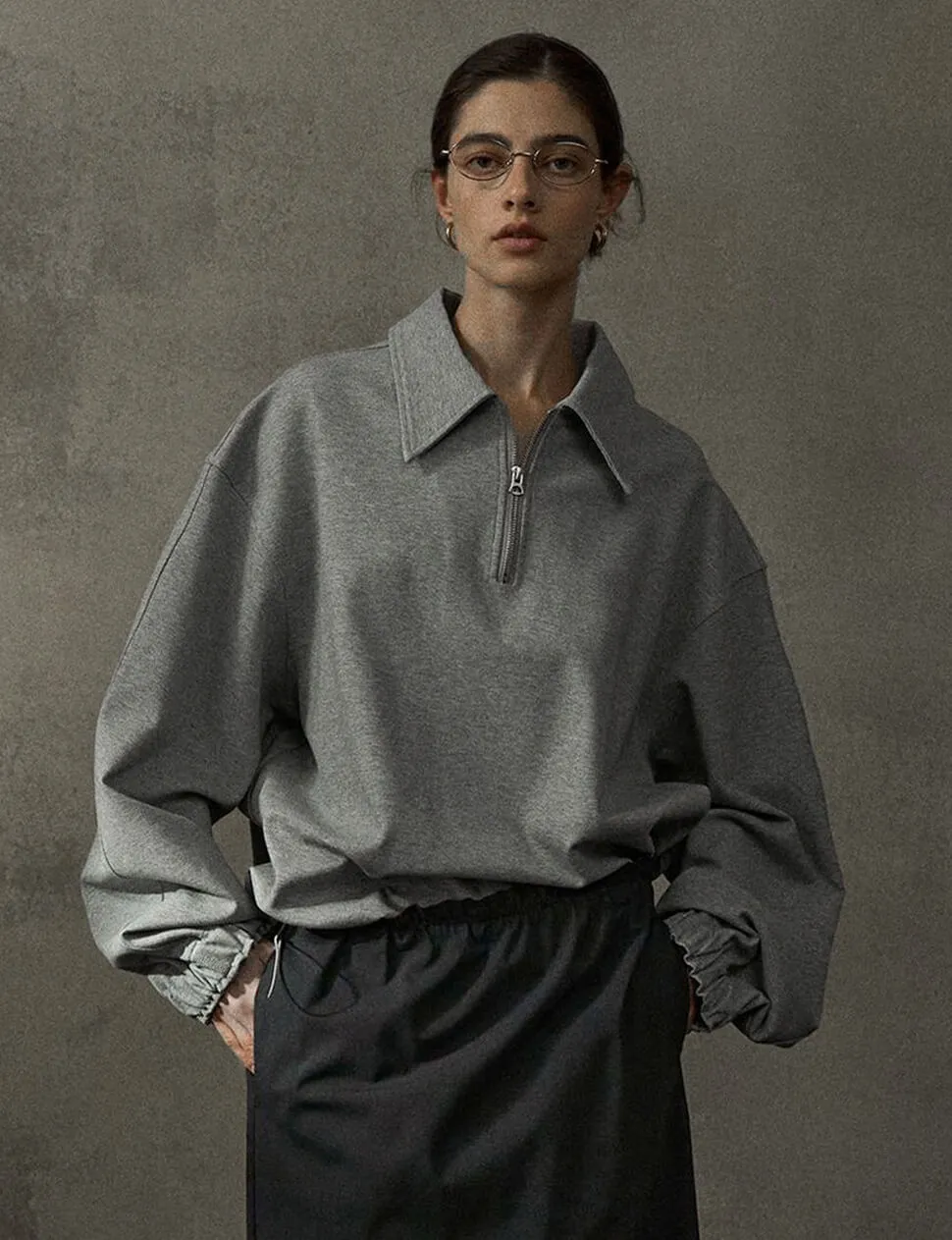 Grey Zip Collar Sweatshirt sold by Pixie Market product image thumbnail 3