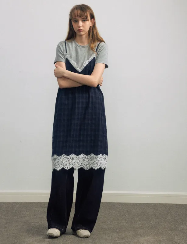 Plaid Lace Trim Dress sold by Pixie Market