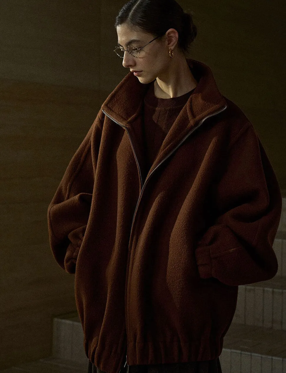 Brown Wool Bomber Jacket -PREORDER sold by Pixie Market product image thumbnail 3