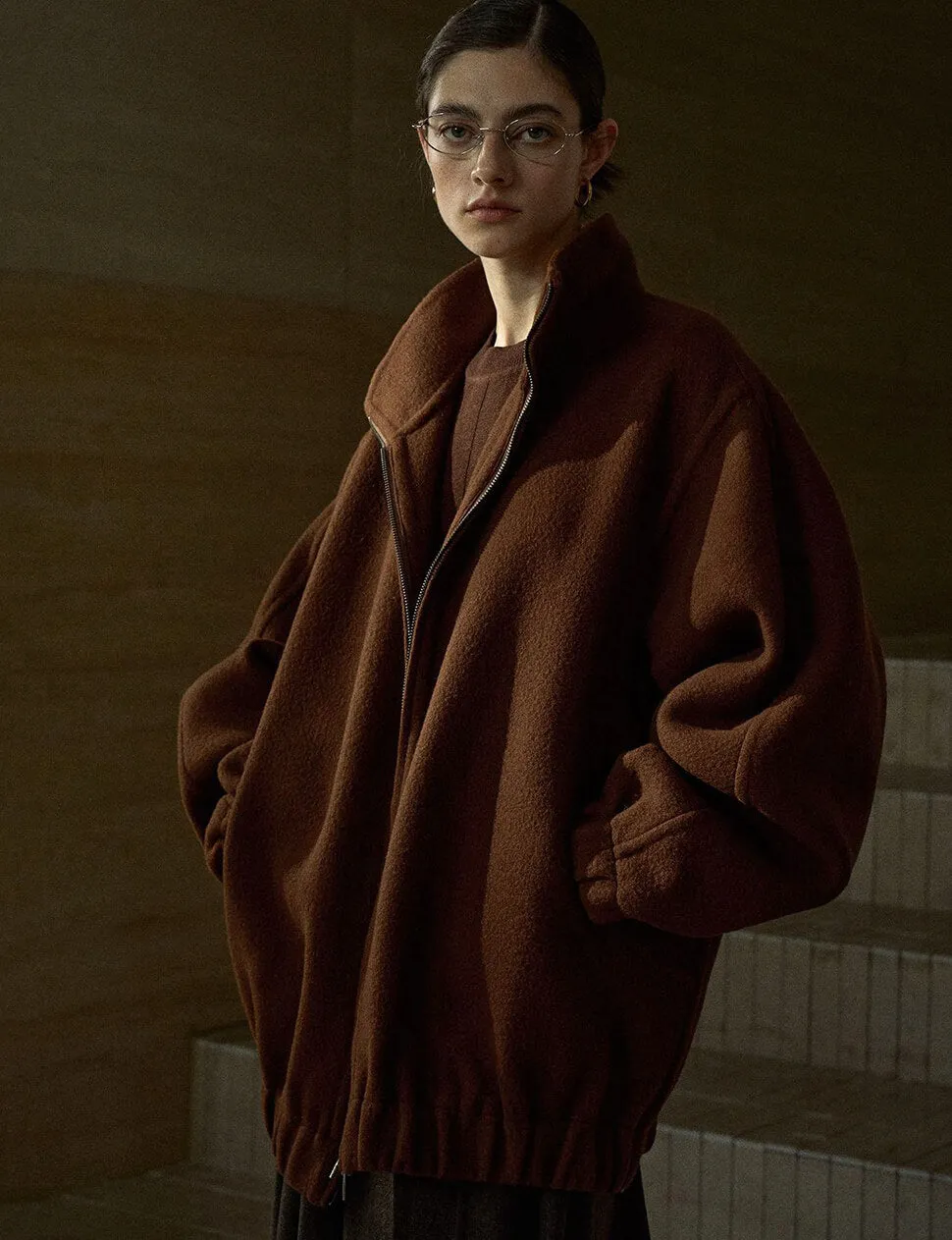 Brown Wool Bomber Jacket -PREORDER sold by Pixie Market product image thumbnail 4