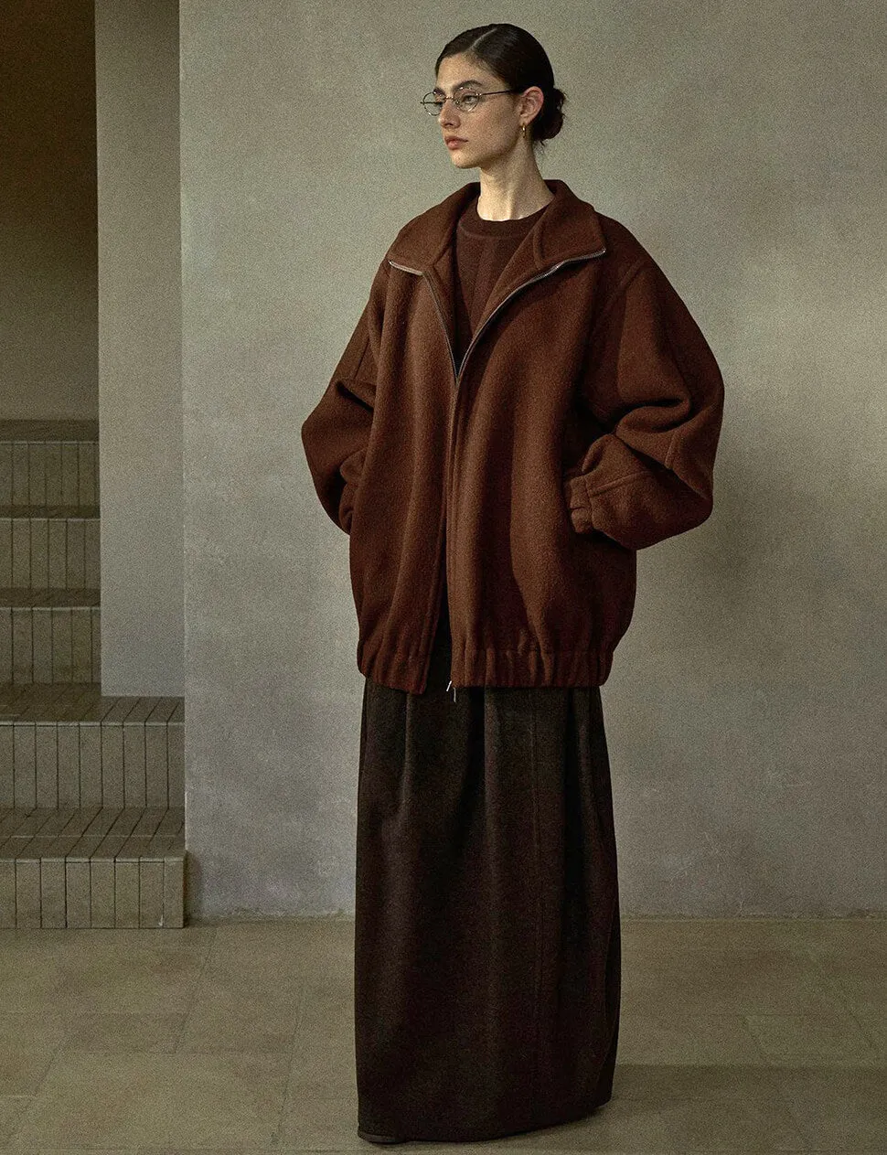 Brown Wool Bomber Jacket -PREORDER sold by Pixie Market