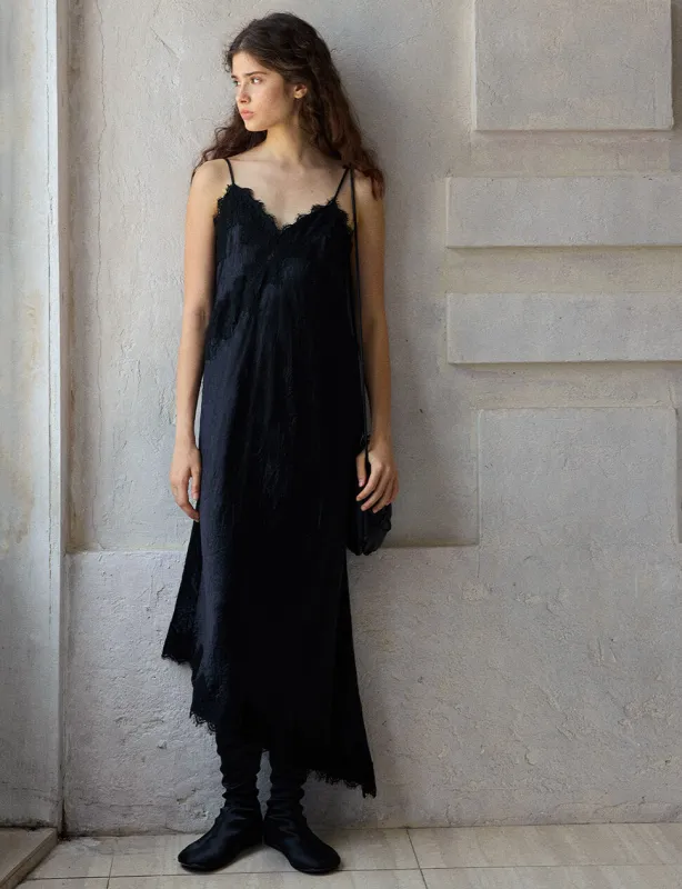 Black Lace Asymmetric Dress-Preorder sold by Pixie Market