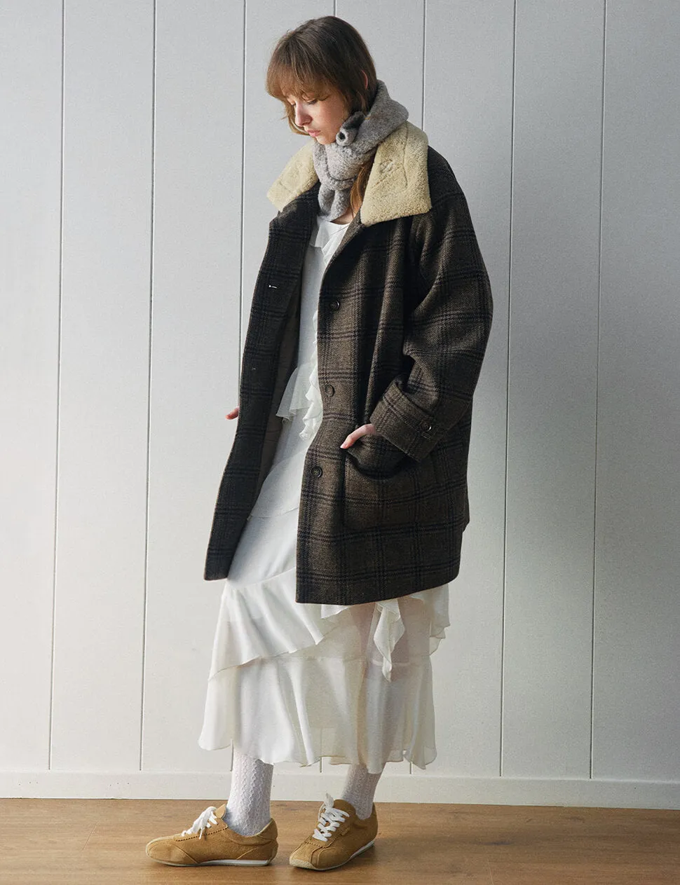 Brown Plaid Fur Collar Coat sold by Pixie Market product image thumbnail 2