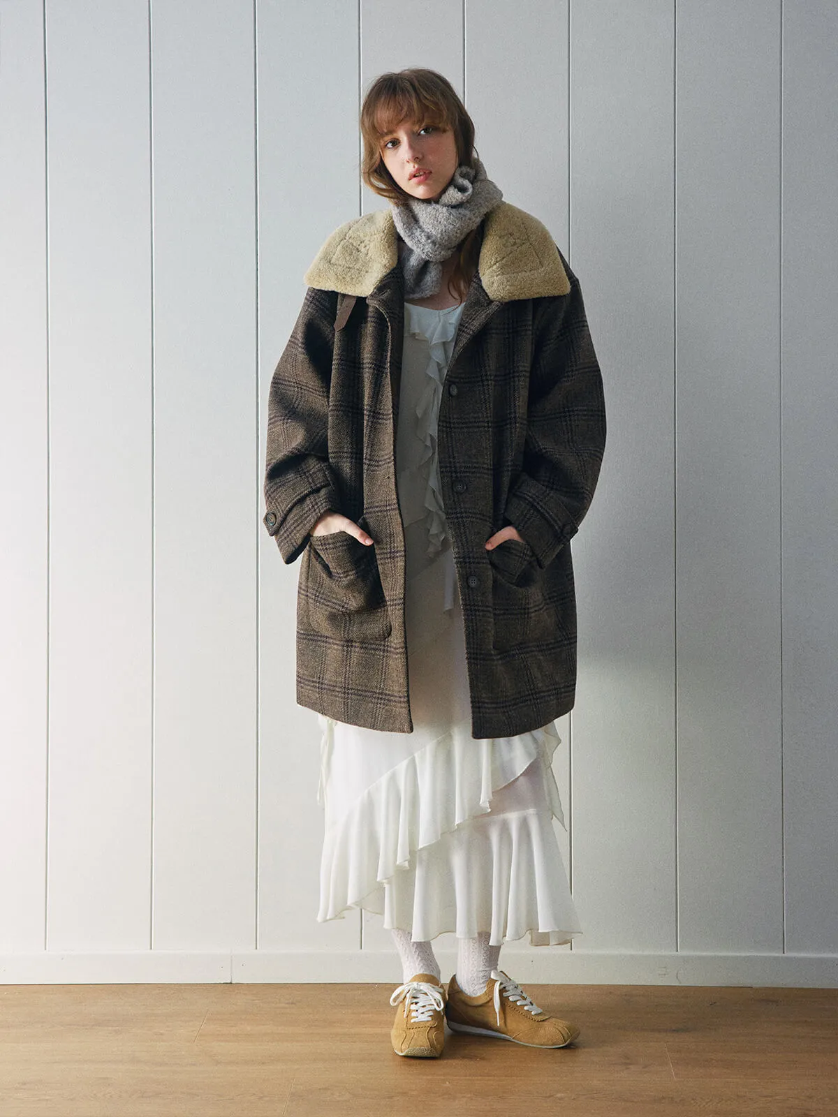 Brown Plaid Fur Collar Coat sold by Pixie Market product image thumbnail 5