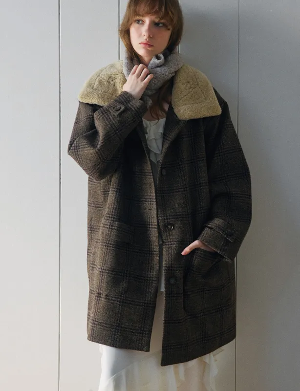 Brown Plaid Fur Collar Coat sold by Pixie Market