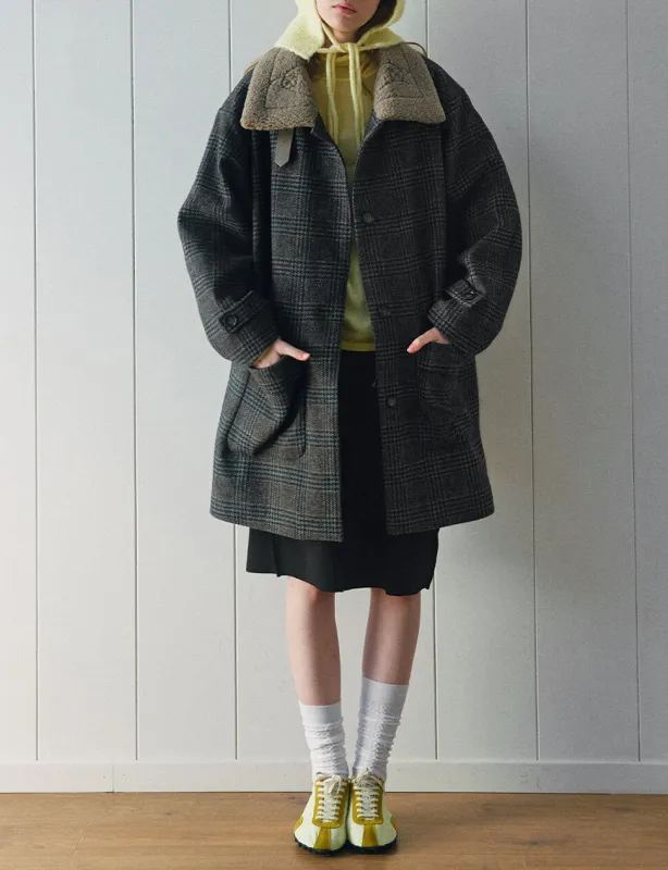 Grey Plaid Fur Collar Coat -PREORDER sold by Pixie Market