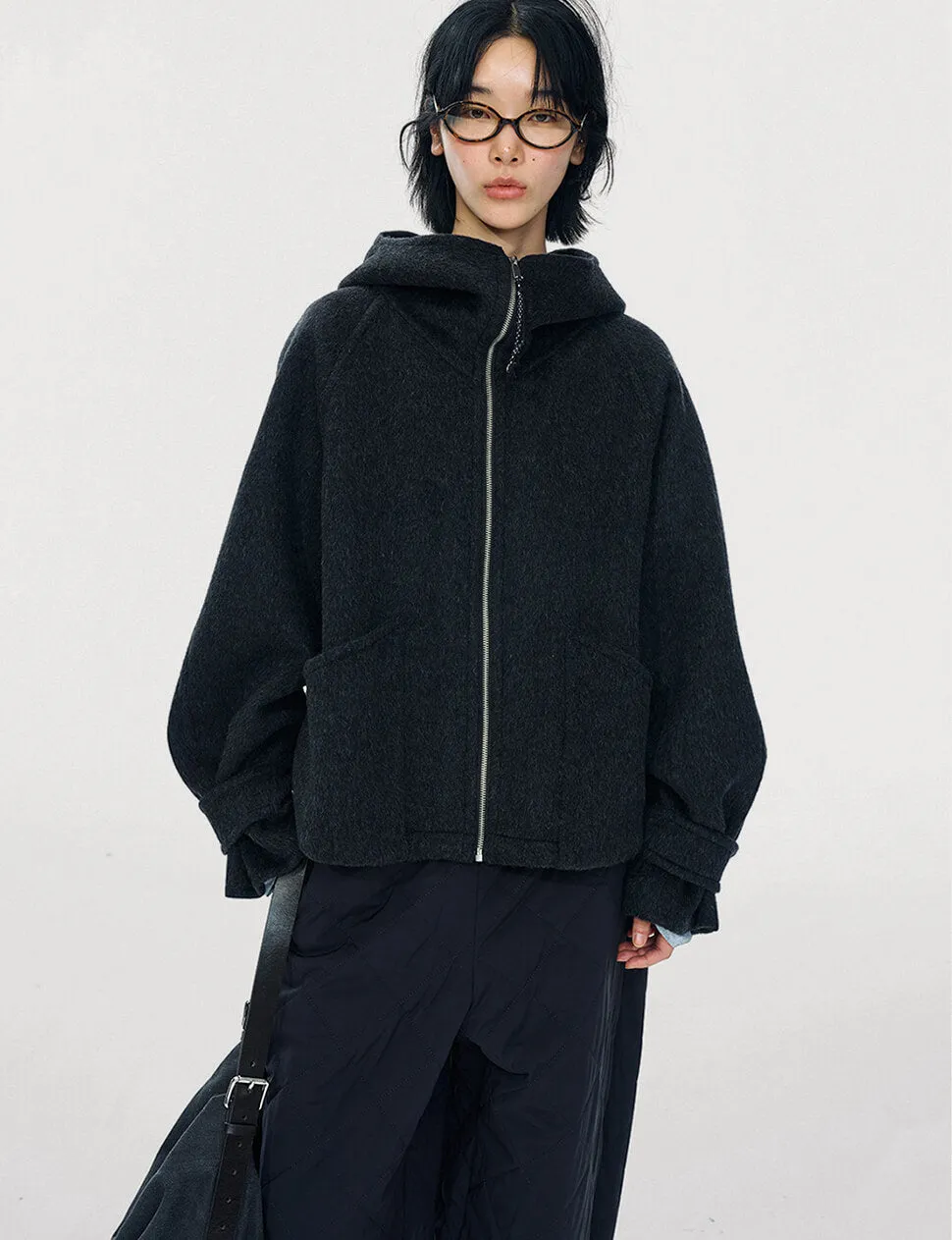 Black Wool Hooded Jacket -PREORDER sold by Pixie Market product image thumbnail 4