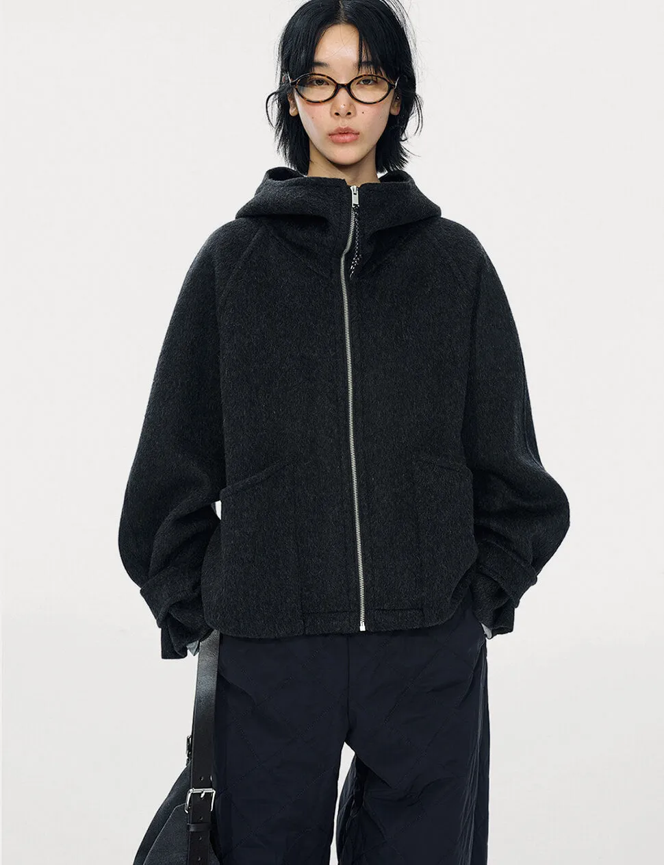 Black Wool Hooded Jacket -PREORDER sold by Pixie Market