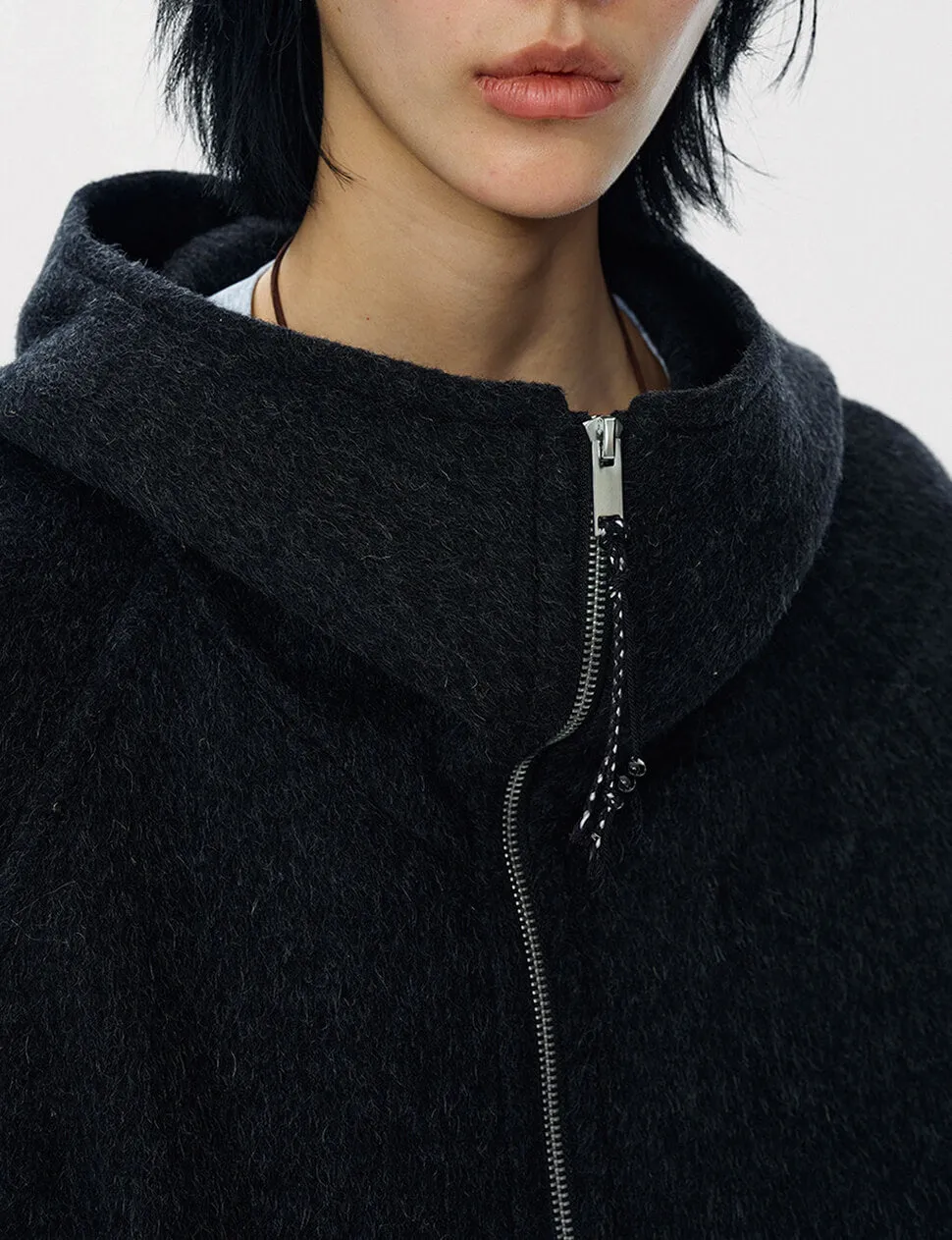 Black Wool Hooded Jacket -PREORDER sold by Pixie Market product image thumbnail 3