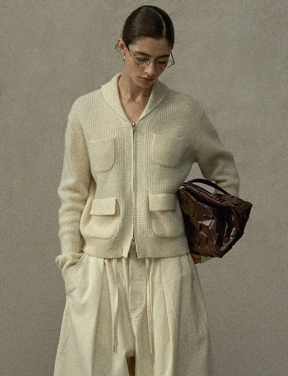 Ivory Pocket Zip Cardigan sold by Pixie Market product image thumbnail 3