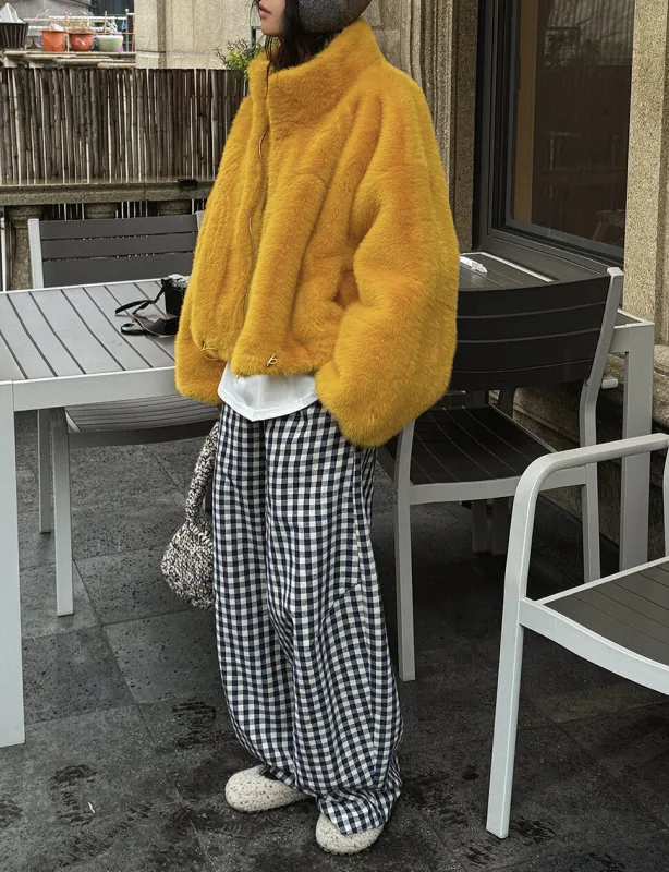 Mustard Fur Bomber Jacket-PREORDER sold by Pixie Market