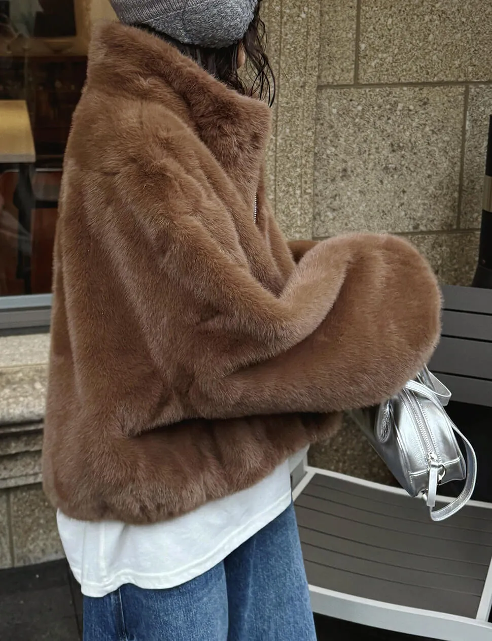 Brown Fur Bomber Jacket-PREORDER sold by Pixie Market product image thumbnail 4