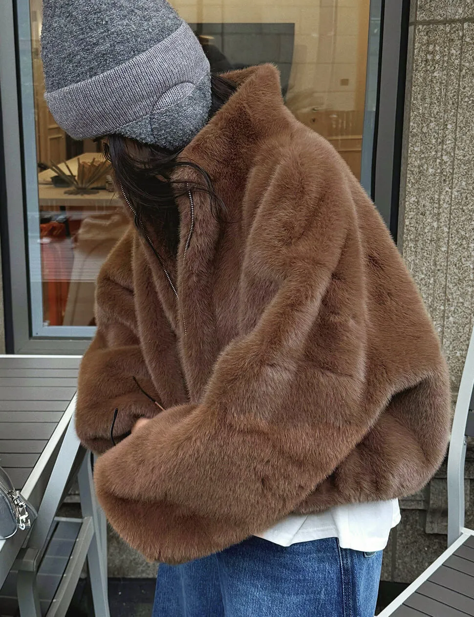 Brown Fur Bomber Jacket-PREORDER sold by Pixie Market product image thumbnail 5