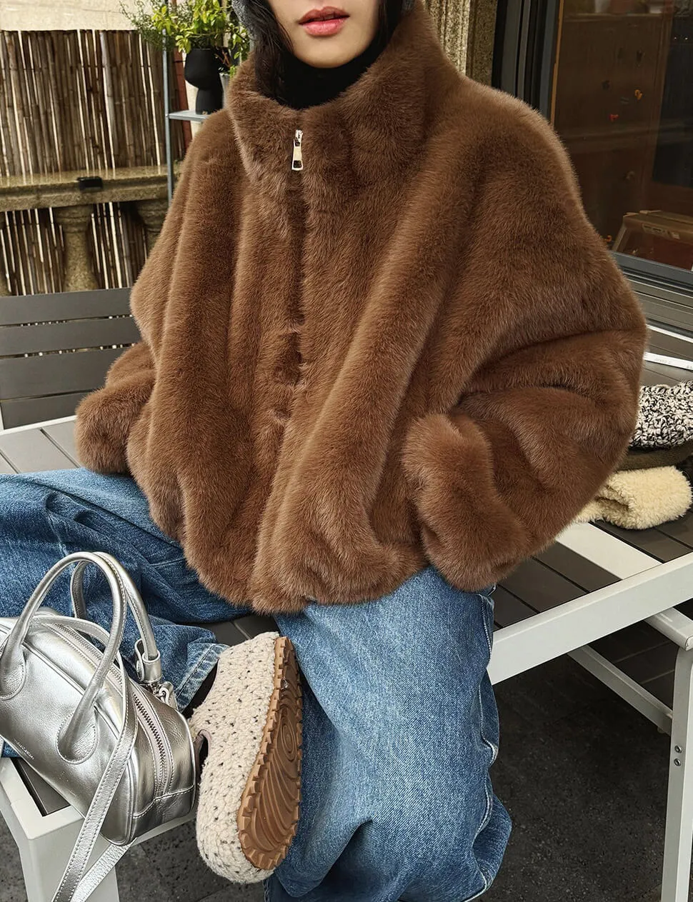 Brown Fur Bomber Jacket-PREORDER sold by Pixie Market
