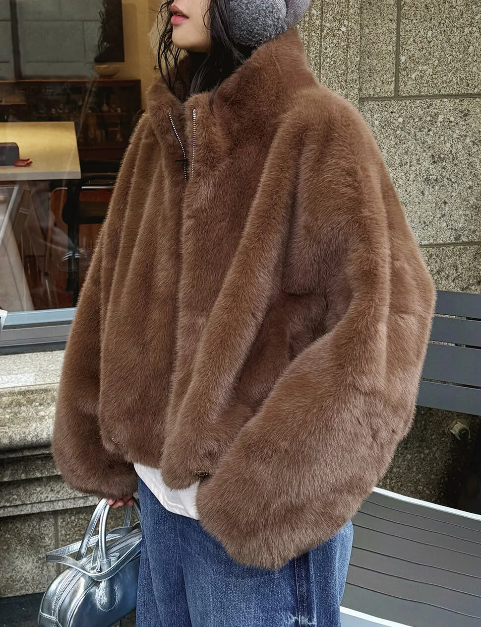 Brown Fur Bomber Jacket-PREORDER sold by Pixie Market product image thumbnail 3