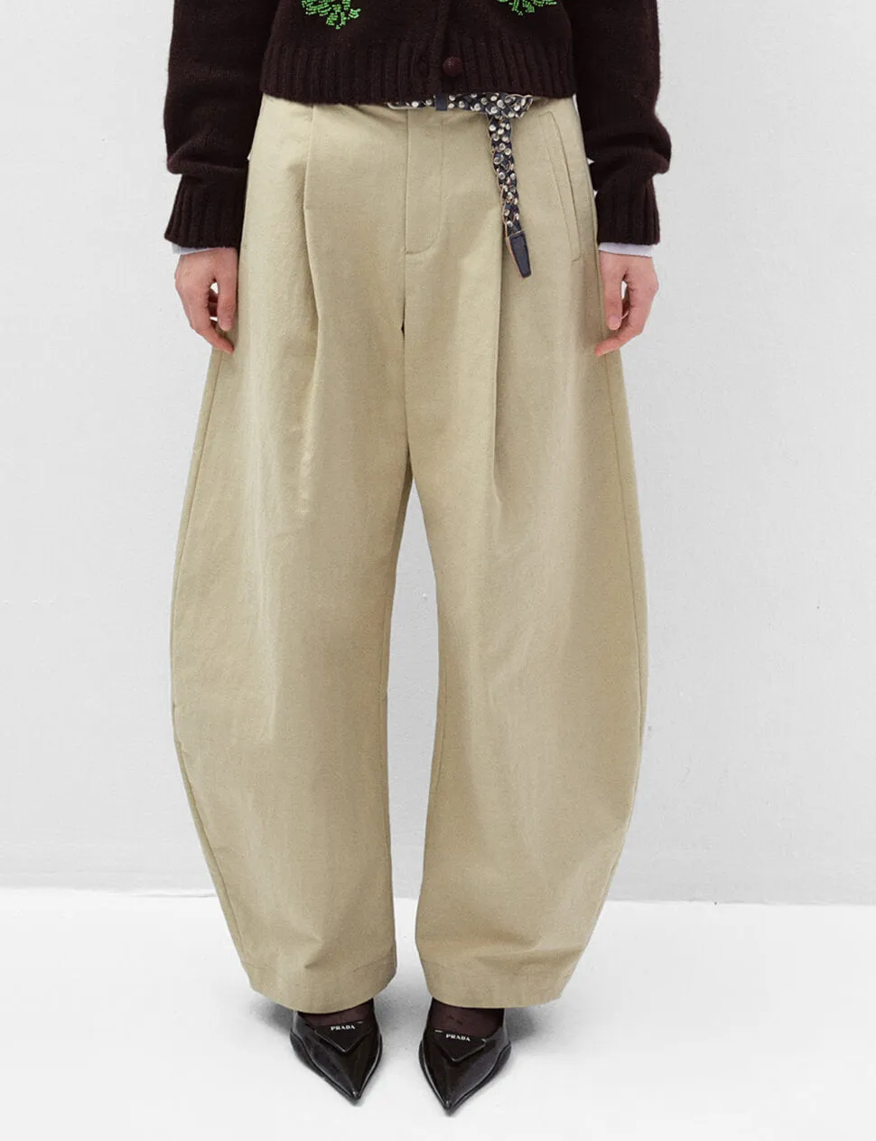 Tan High Waist Barrel Leg Pants sold by Pixie Market