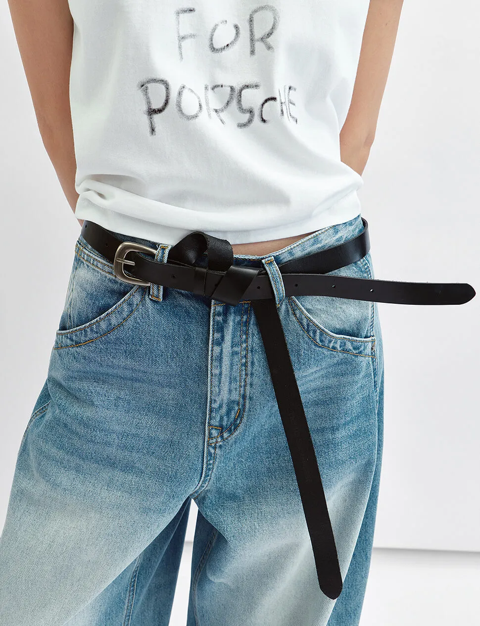Black Long Leather Belt with Silver Buckle sold by Pixie Market product image thumbnail 2