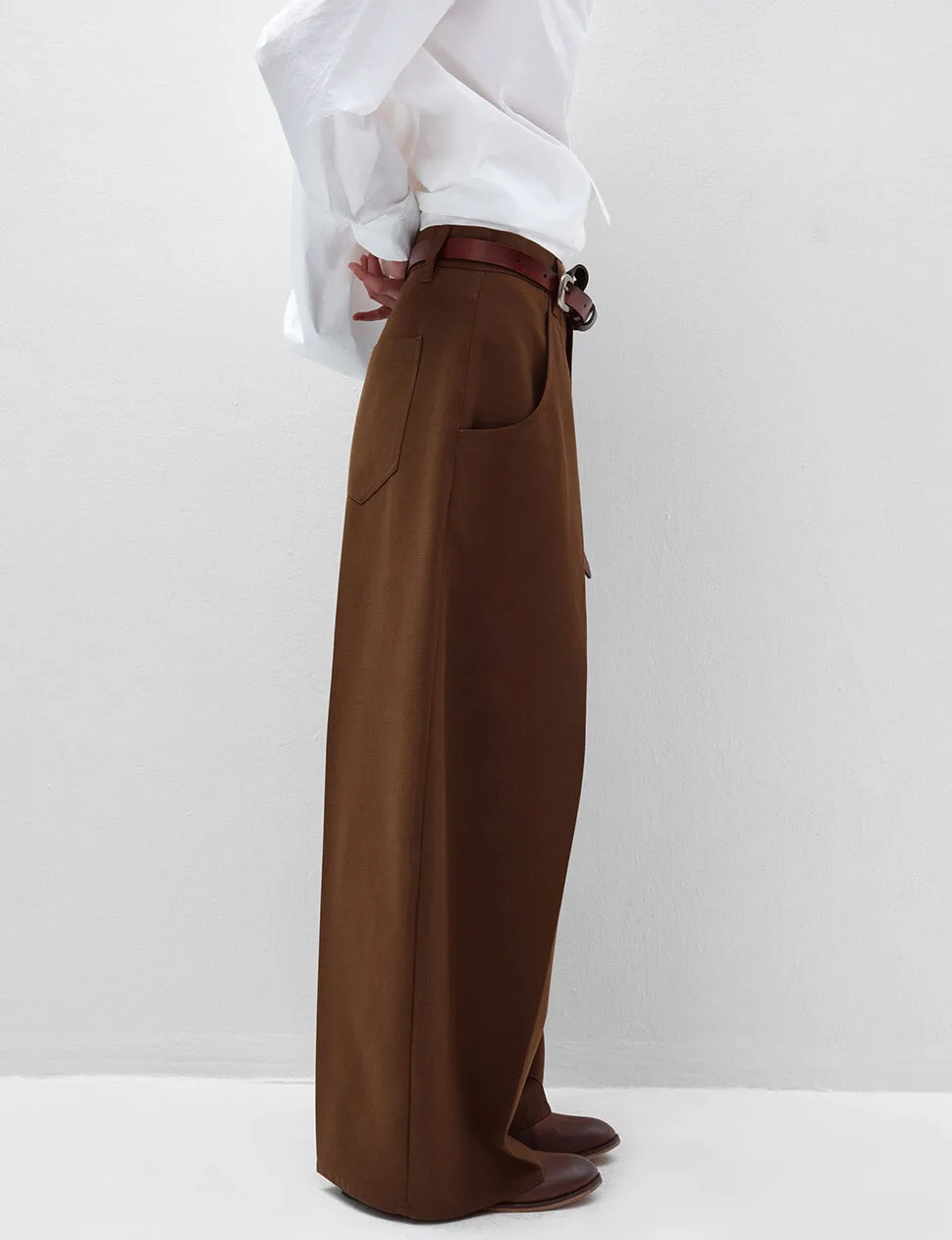 Brown High Waist Barrel Leg Pants-PREORDER sold by Pixie Market product image thumbnail 2