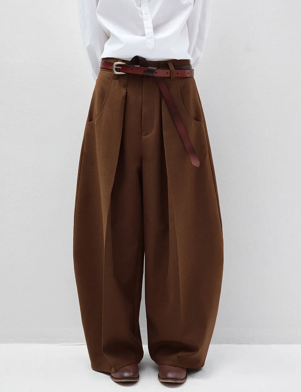 Brown High Waist Barrel Leg Pants-PREORDER sold by Pixie Market product image thumbnail 3
