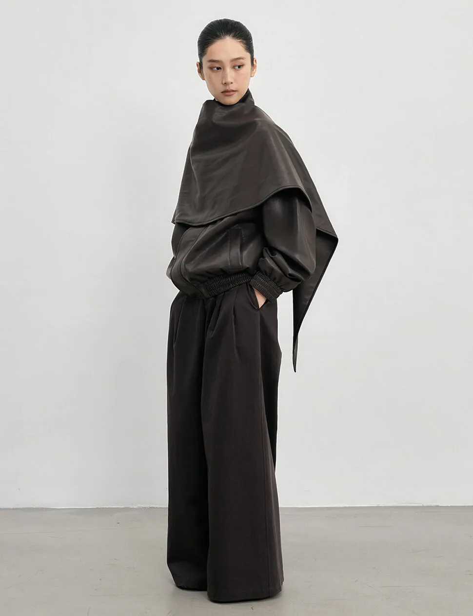 Brown Leather Scarf Bomber jacket-BESTSELLER sold by Pixie Market product image thumbnail 2