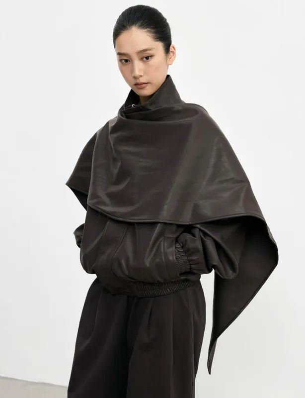 Brown Leather Scarf Bomber jacket-BESTSELLER sold by Pixie Market