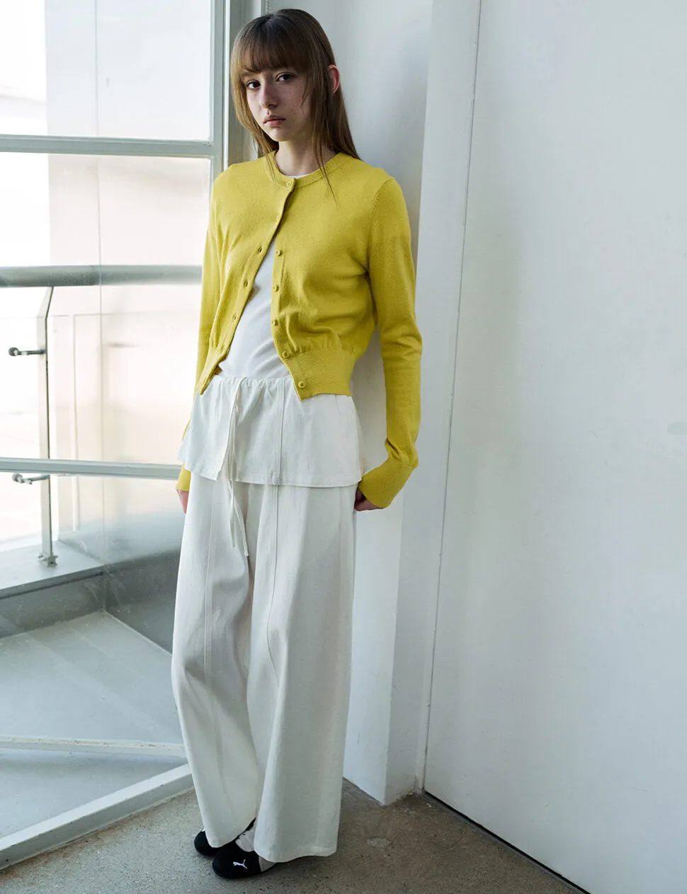 White Cotton Crop Barrel Leg Pants With Skirt Overlay sold by Pixie Market product image thumbnail 5