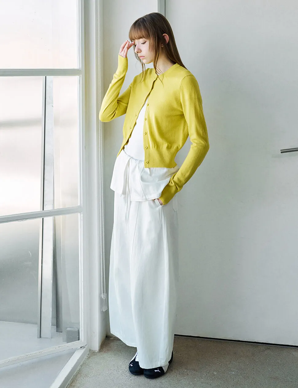 White Cotton Crop Barrel Leg Pants With Skirt Overlay sold by Pixie Market product image thumbnail 3