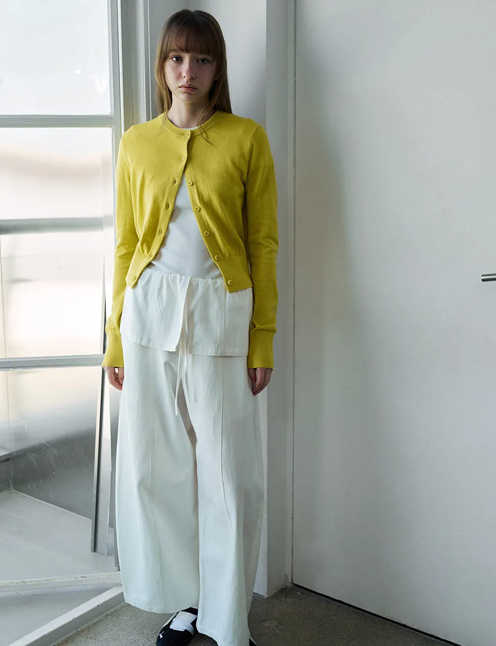 White Cotton Crop Barrel Leg Pants With Skirt Overlay sold by Pixie Market product image thumbnail 4